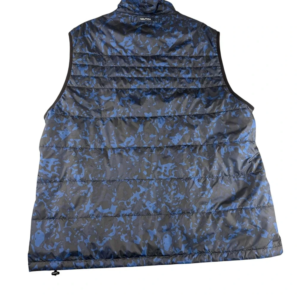 Nautica Reversible Puffer Vest Mens Camo Blue Black Water Resistant Quilted NEW